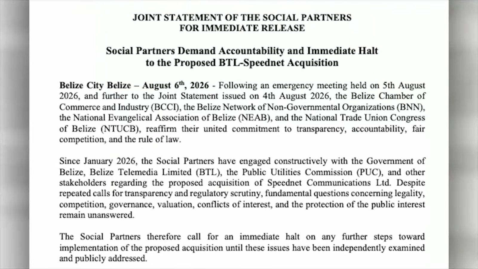Joint statement of the social partners