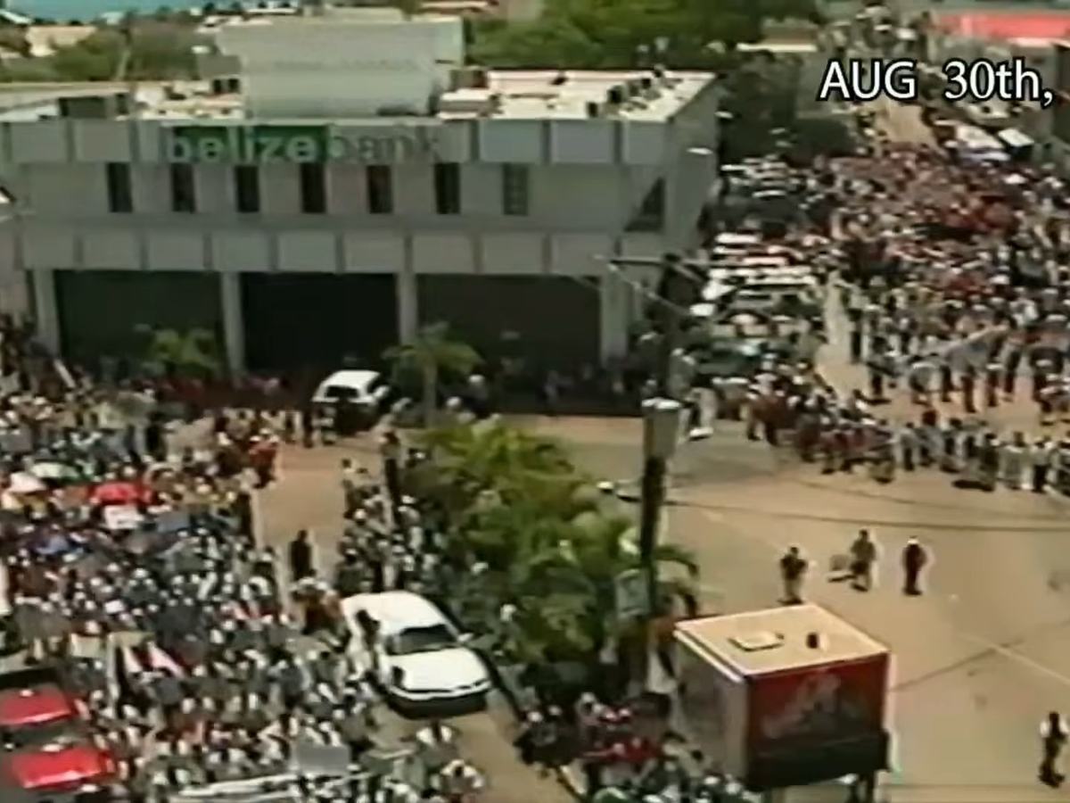 protest in front of belize bank